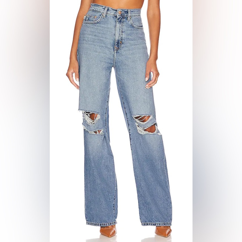 Lovers + Friends Loose Wide Leg Blue Jeans Size 28 High-Rise